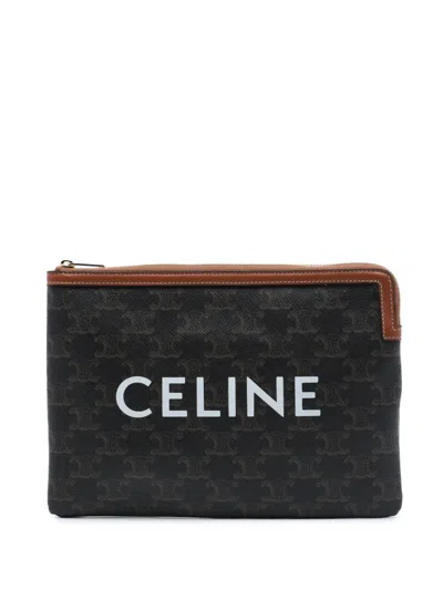 Pre-owned Celine 2020 Small Triomphe Coated Canvas Clutch Bag In 褐色