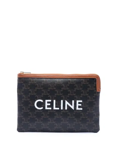 Pre-owned Celine 2020 Small Triomphe Coated Canvas Clutch Bag In Brown