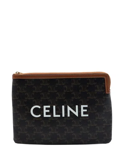 Pre-owned Celine 2020 Small Triomphe Coated Canvas Clutch Bag In Brown