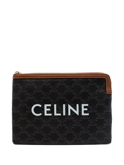 Pre-owned Celine 2020 Small Triomphe Coated Canvas Clutch Bag In Brown