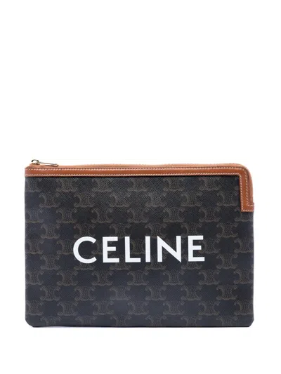 Pre-owned Celine 2020 Small Triomphe Coated Canvas Clutch Bag In Brown