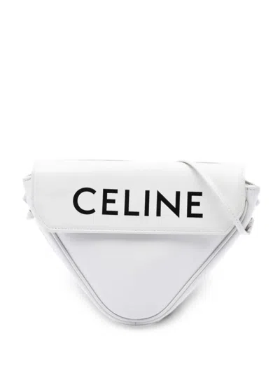 Pre-owned Celine 2020 Smooth Calfskin Logo Triangle Crossbody Bag In White