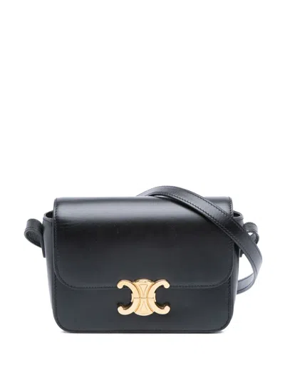 Pre-owned Celine 2020 Teen Shiny Calfskin Triomphe Crossbody Bag In Black