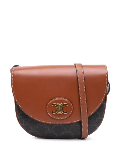 Pre-owned Celine 2020 Triomphe Coated Canvas And Calfskin Besace Crossbody Bag In Brown
