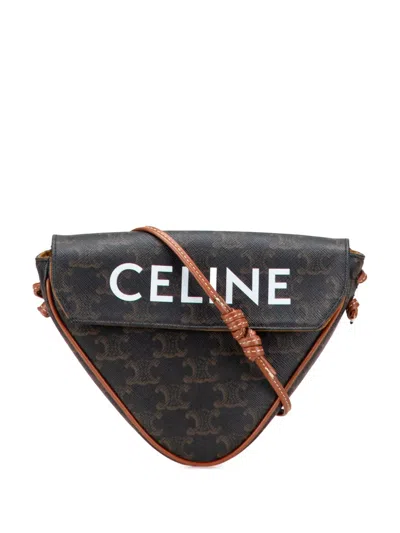 Pre-owned Celine 2020 Triomphe Coated Canvas Logo Triangle Crossbody Bag In Brown