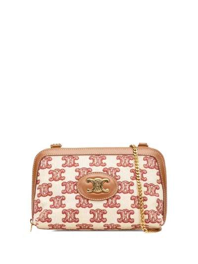 Pre-owned Celine 2020 Triomphe Embroidered Canvas Clutch On Chain Crossbody Bag