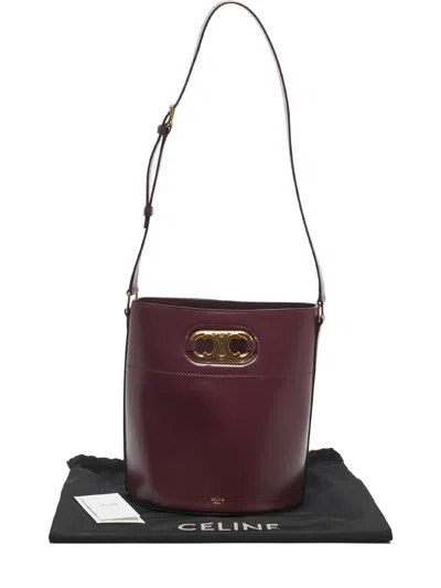 Pre-owned Celine 2020 Triomphe Maillon Leather Bucket Bag In Red
