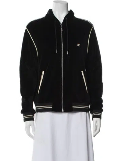 Pre-owned Celine 2020 Velour Triomphe Hoodie Bomber Jacket In Black