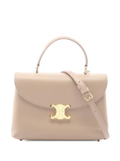 Pre-owned Celine 2020-2026 Medium Supple Grained Calfskin Nino Bag Satchel In Neutrals