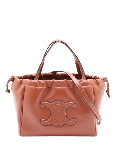 Pre-owned Celine 2020-2026 Small Calfskin Cuir Triomphe Cabas Drawstring Satchel In Brown