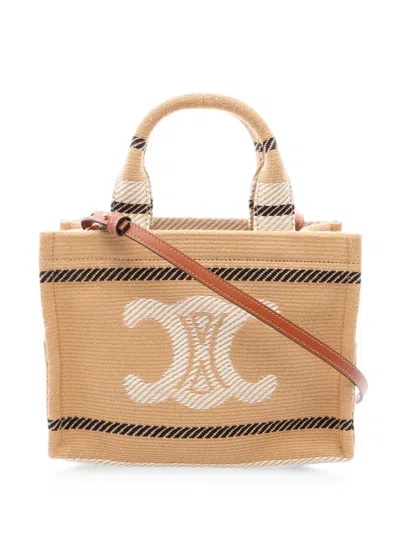 Pre-owned Celine 2020-2026 Small Canvas Triomphe Cabas Thais Tote Satchel In Neutrals