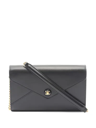 Pre-owned Celine 2020s Envelope Chain Leather Clutch Bag In Black