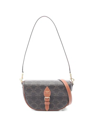 Pre-owned Celine 2020s Folco Triomphe Two-way Handbag In Brown