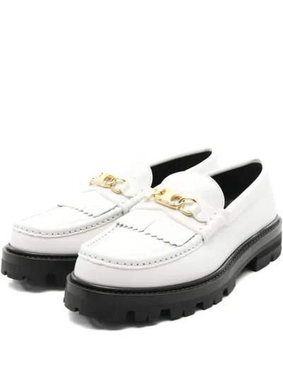 Pre-owned Celine 2020s Fringed Leather Loafers In White