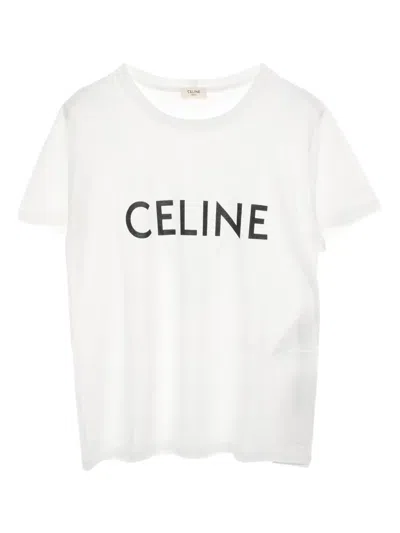 Pre-owned Celine 2020s Logo-print Cotton T-shirt In White