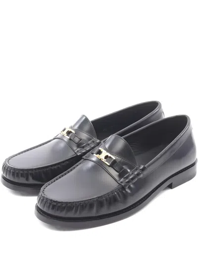 Pre-owned Celine 2020s Luco Triomphe Leather Loafers In Black