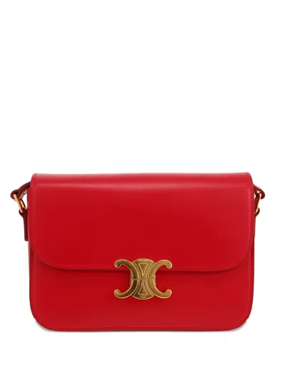 Pre-owned Celine 2020s Medium Triomphe Adjustable-stap Leather Shoulder Bag In Red
