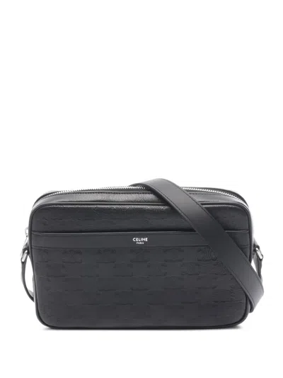 Pre-owned Celine 2020s Medium Triomphe Leather Messenger Bag In Black