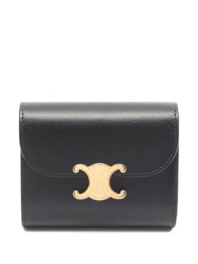 Pre-owned Celine 2020s Small Triomphe Trifold Leather Wallet In Black