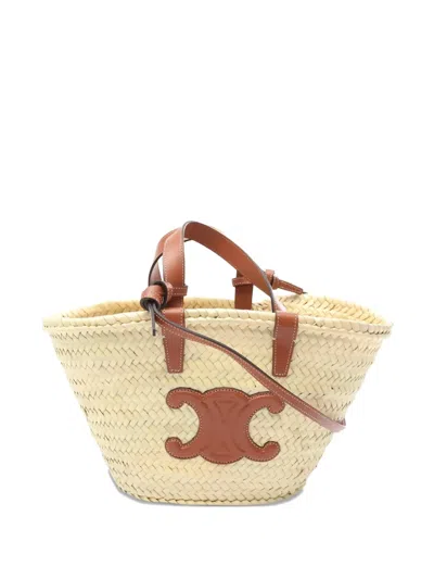 Pre-owned Celine 2020s Teen Triomphe Classic Pannier Bucket Bag In Neutral