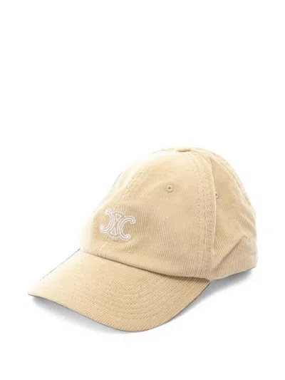 Pre-owned Celine 2020s Triomphe Corduroy Cap In Neutrals