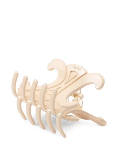 Pre-owned Celine 2020s Triomphe Hair Claw In Neutrals