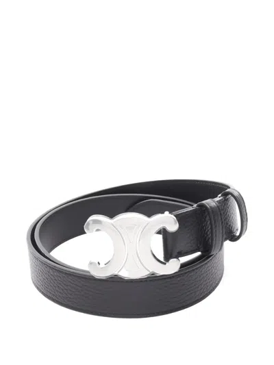 Pre-owned Celine 2020s Triomphe Leather Belt In Black