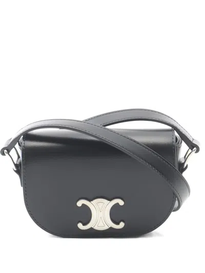 Pre-owned Celine 2020s Triomphe Leather Shoulder Bag In Black