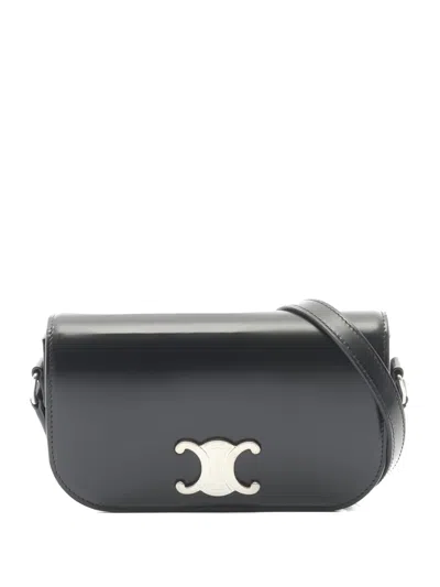 Pre-owned Celine 2020s Triomphe Leather Shoulder Bag In Black