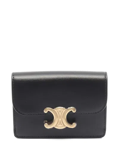 Pre-owned Celine 2020s Triomphe Leather Wallet In Black
