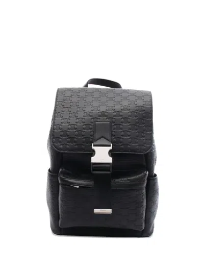 Pre-owned Celine 2020s Triomphe Pattern Leather Backpack In Black