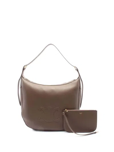 Pre-owned Celine 2021-2025 Large Supple Grained Calfskin Heloise Bag Shoulder Bag In Brown