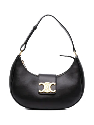 Pre-owned Celine 2021-2025 Medium Calfskin Triomphe Ava Shoulder Bag In Black