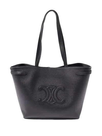 Pre-owned Celine 2021-2025 Medium Grained Calfskin Cuir Triomphe Cabas Anais Tote Bag In Black
