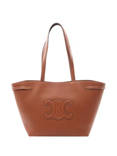 Pre-owned Celine 2021-2025 Medium Grained Calfskin Cuir Triomphe Cabas Anais Tote Bag In Brown