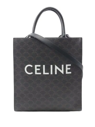 Pre-owned Celine 2021-2025 Medium Triomphe Coated Canvas Vertical Cabas Tote Satchel In Brown