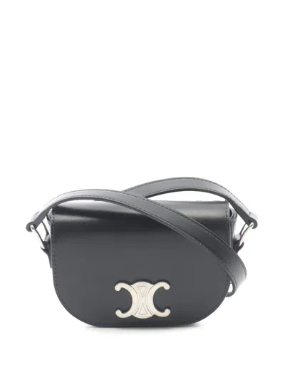 Pre-owned Celine 2021-2025 Mini Leather Triomphe Crossbody Bag In Black