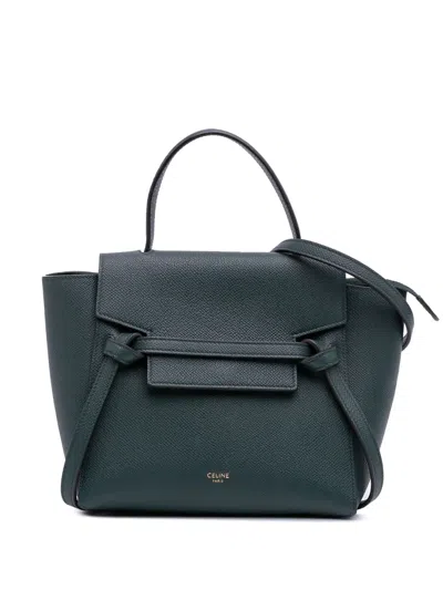 Pre-owned Celine 2021-2025 Nano Grained Calfskin Belt Bag Satchel In Green