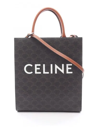 Pre-owned Celine 2021-2025 Small Triomphe Coated Canvas Vertical Cabas Tote Satchel In Black