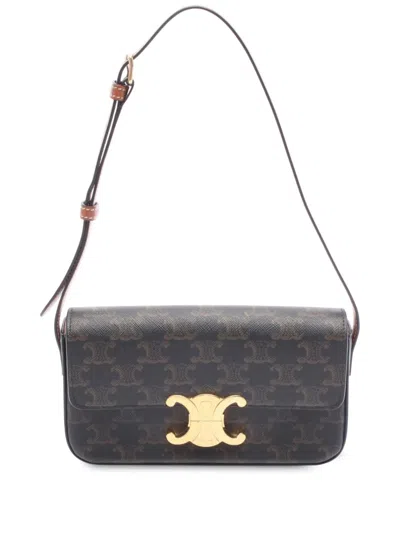 Pre-owned Celine 2021-2025 Triomphe Coated Canvas Claude Shoulder Bag In Brown
