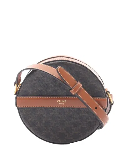 Pre-owned Celine 2021-2026 Triomphe Coated Canvas Round Purse On Strap Crossbody Bag In Black