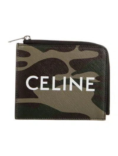 Pre-owned Celine 2021 Camouflage Print Card Holder In Green