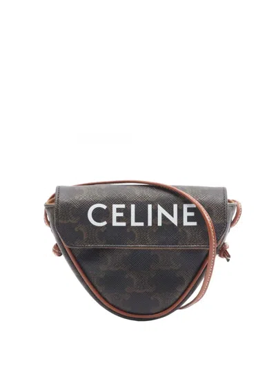 Pre-owned Celine 2021 Coated Canvas Triomphe Triangle Crossbody Bag In Black