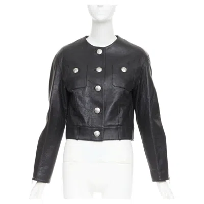 Pre-owned Celine 2021 Hedi Slimane Chasseur Black Lambskin Button Cropped Jacket