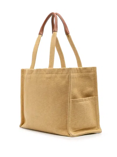 Pre-owned Celine 2021 Large Raffia Cuir Triomphe Cabas Thais Tote Bag In Brown