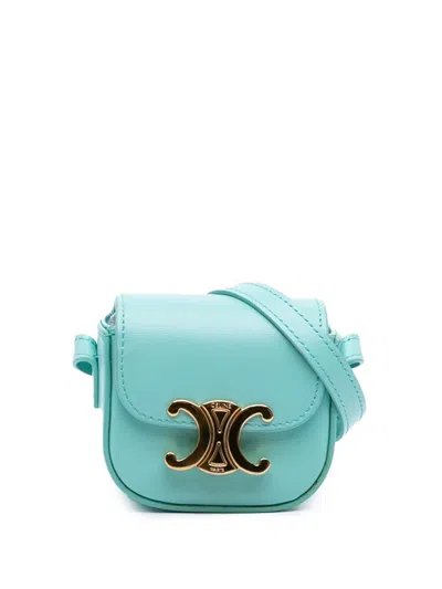 Pre-owned Celine 2021 Leather Triomphe Airpods Case With Strap Crossbody Bag In Blue