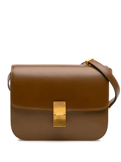 Pre-owned Celine 2021 Medium Calfskin Classic Box Crossbody Bag In Brown