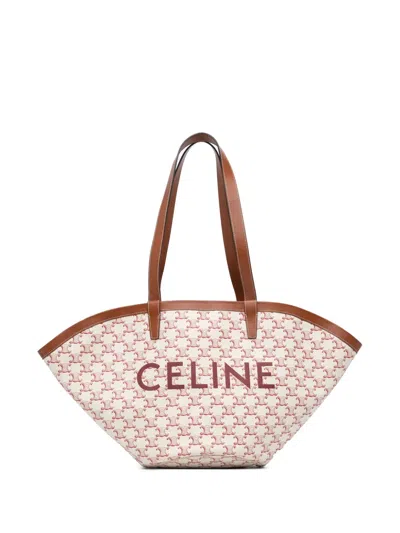 Pre-owned Celine 2021 Medium Coated Canvas Triomphe Couffin Tote Bag In White
