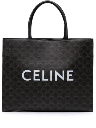 Pre-owned Celine 2021 Medium Triomphe Coated Canvas Cabas Horizontal Tote Bag In Brown