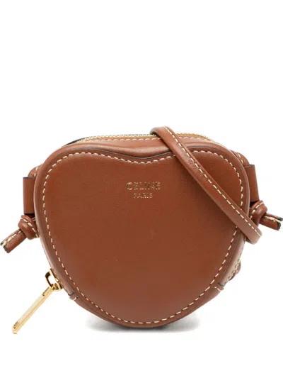 Pre-owned Celine 2021 Micro Leather Heart Crossbody Bag In Brown